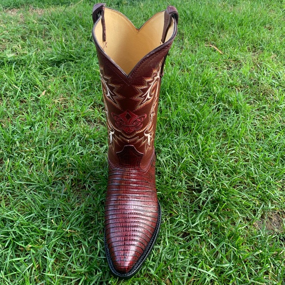 MEN'S COWBOY BOOTS LIZARD PRINT LEATHER WiINE BOTA - Picture 3 of 8